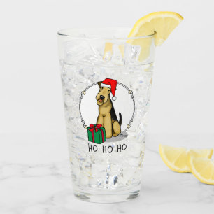 Jul Santa Airedale Terrier HO HO HO Cute Glaskopp