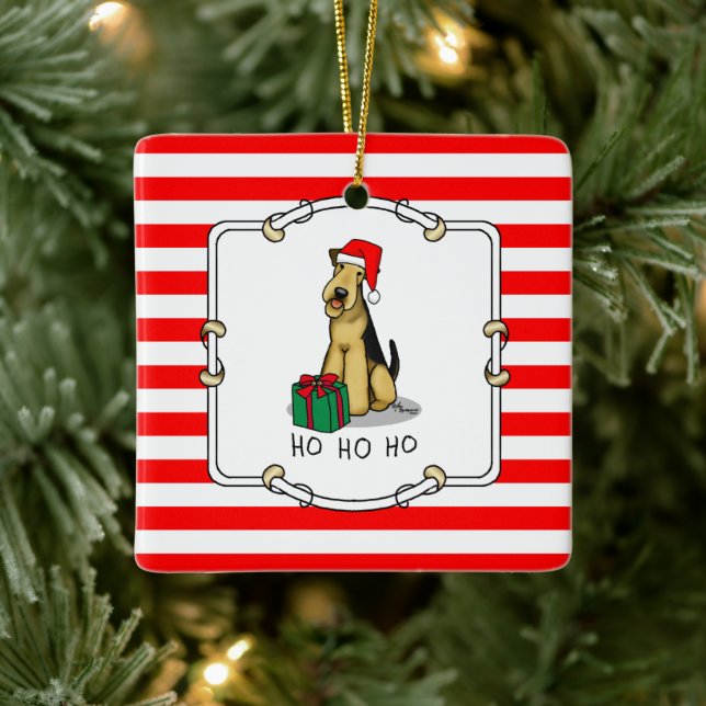 Jul Santa Airedale Terrier HO HO HO Cute Julgransprydnad Keramik (Träd)