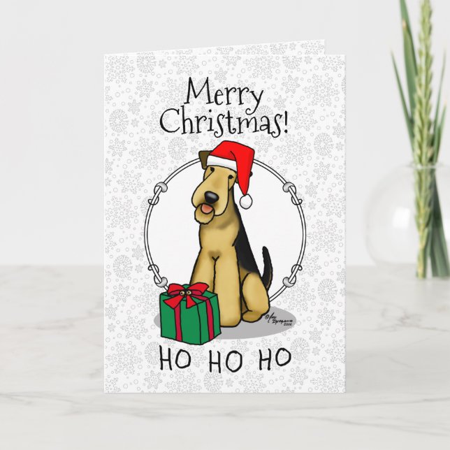 Jul Santa Airedale Terrier HO HO HO Cute Kort (Framsida)