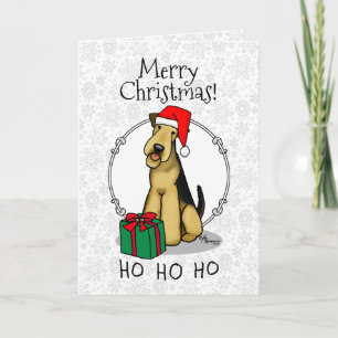 Jul Santa Airedale Terrier HO HO HO Cute Kort