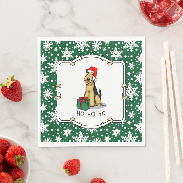 Jul Santa Airedale Terrier HO HO HO Cute Pappersservett (Insitu)