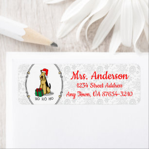 Jul Santa Airedale Terrier HO HO HO Cute Returadress Etikett