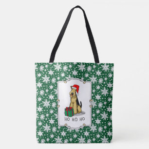Jul Santa Airedale Terrier HO HO HO Cute Tygkasse