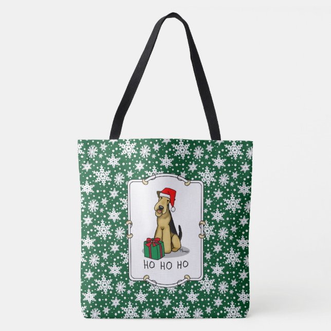 Jul Santa Airedale Terrier HO HO HO Cute Tygkasse (Framsida)