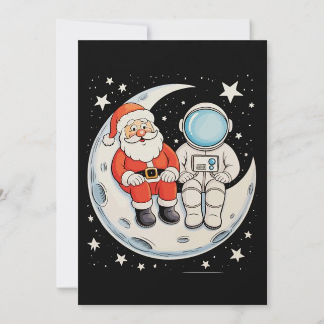 Jul Santa Astronaut Måne Rymden Xmas Högtid Julkort (Framsida)