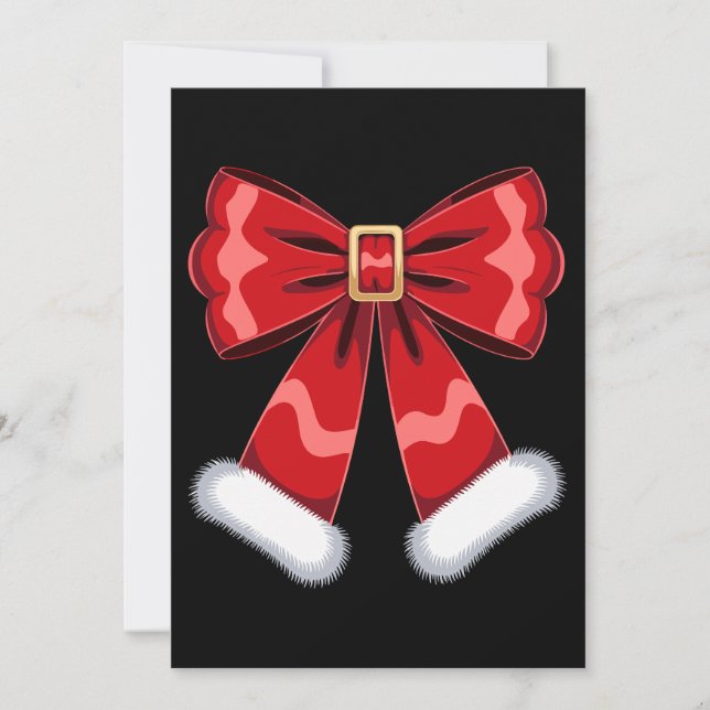 Jul Santa Bälte Bow Red Fur Ornament Xmas Inbjudningar (Framsida)