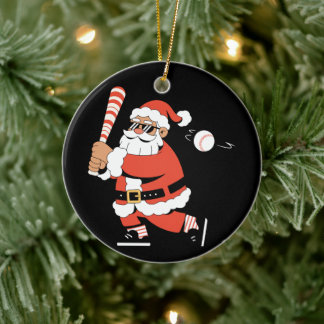 Jul Santa Basebollträ Godisstav Slagman Julgransprydnad Keramik