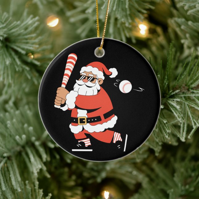 Jul Santa Basebollträ Godisstav Slagman Julgransprydnad Keramik (Träd)