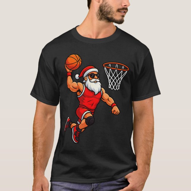 Jul Santa Basketspelare Dunkar Basketboll T Shirt (Framsida)