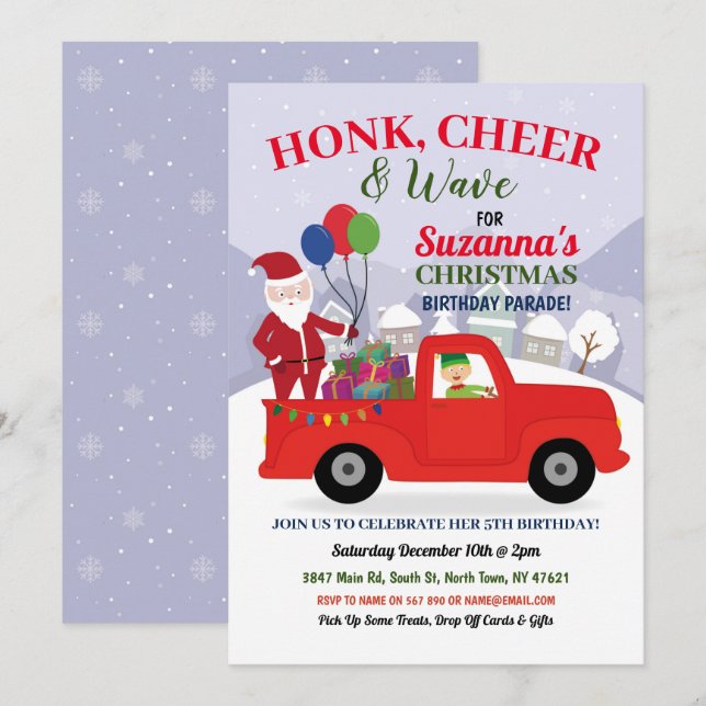 Jul Santa Birthday Elf Party Parad Inbjudningar (Fram/baksida)