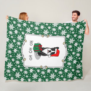Jul Santa Boston Terrier (svart) Cute Fleecefilt