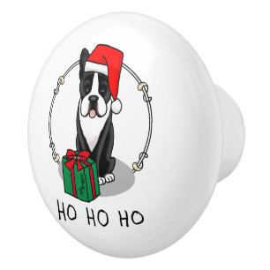 Jul Santa Boston Terrier (svart) Cute Knopp