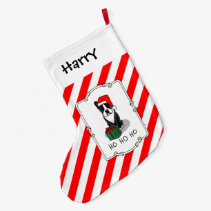Jul Santa Boston Terrier (svart) Cute Stor Julstrumpa