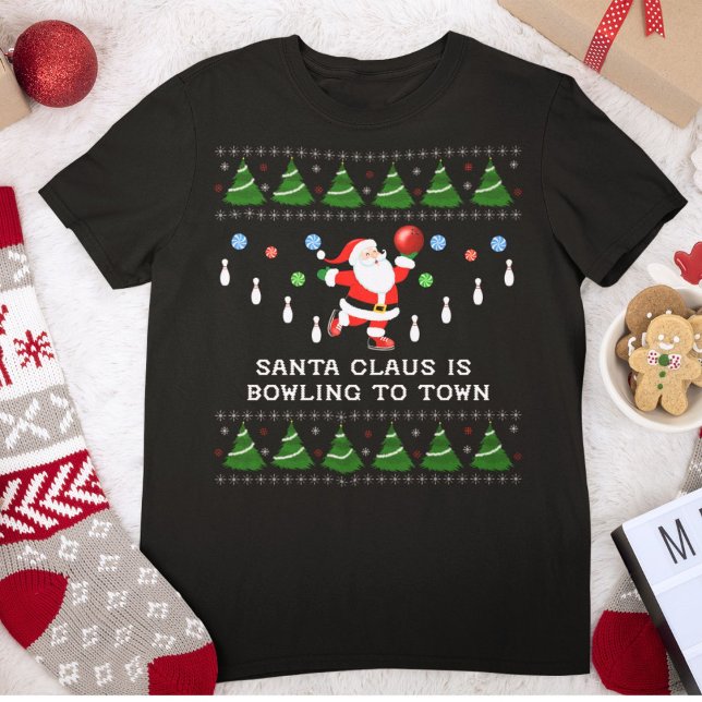 Jul Santa Bowling till stan T Shirt (Skapare uppladdad)