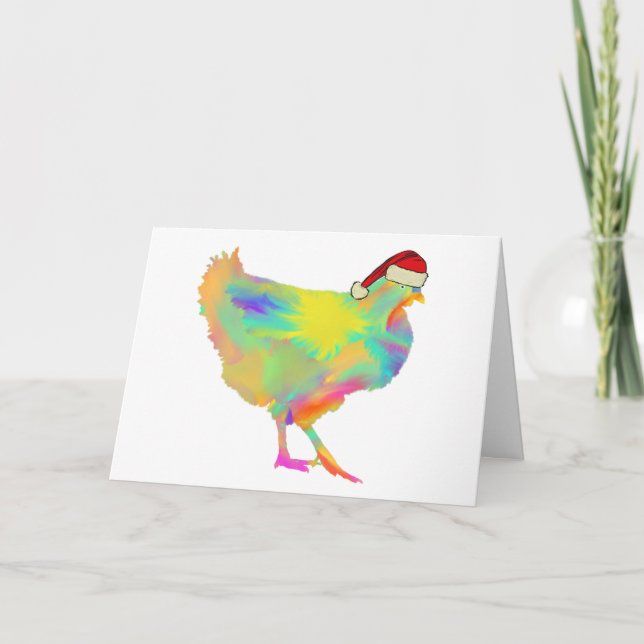 Jul Santa Chicken Funny Festive Hen Humor Kort (Framsida)