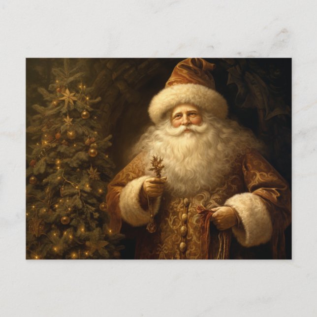 Jul Santa Claus Guld Ornamenter Tall Vykort (Framsida)