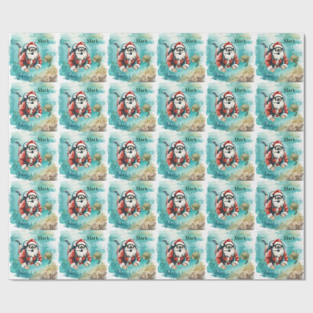 Jul Santa Claus med dykning och sköldpadda Presentpapper (Platt)