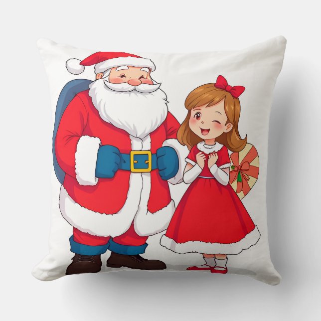 Jul Santa Claus med glad flicka Kudde (Framsida)