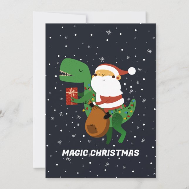 Jul Santa Claus T-rex Dinosaur Släd Julkort (Framsida)