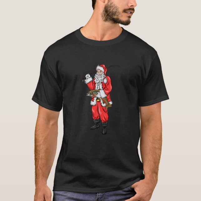 Jul Santa Clause fiskar efter bäckröding T Shirt (Framsida)