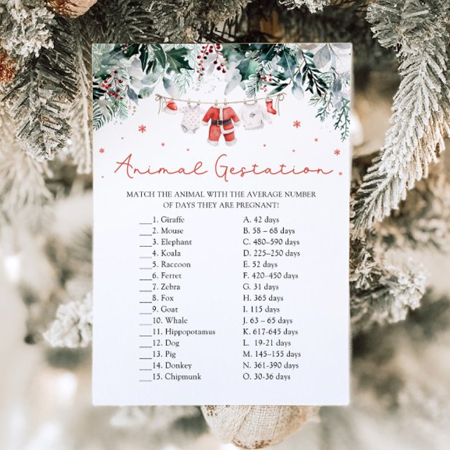 Jul Santa Djur Dräktighet Bebis Shower Spel Inbjudningar (Watercolor Christmas Santa Animal Gestation Baby Shower Game)