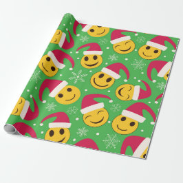 Jul Santa Glad Leende Ansikten Mönster Presentpapper