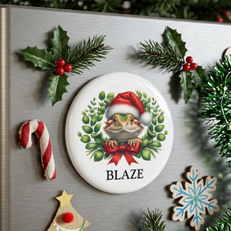Jul Santa Hatt Bearded Dragon Anpassad Magnet