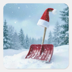 Jul Santa hatt på röd snöskopa Fyrkantigt Klistermärke