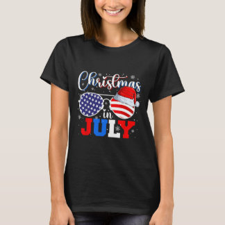 Jul Santa Hatt Solglasögon Usa Flagga 4:e Juli T Shirt