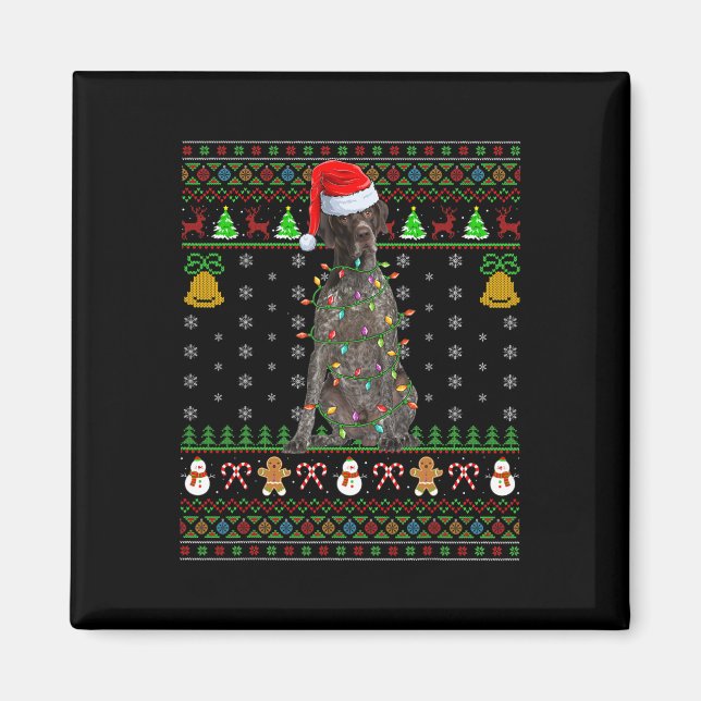 Jul Santa Hatt Tysk Korthårig Pointer Hund Ful Magnet (Framsidan)