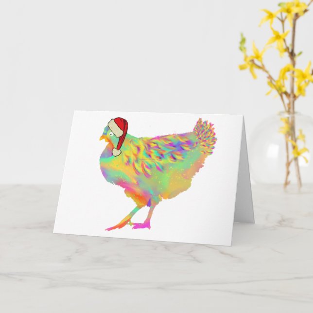 Jul Santa Hen Rolig Färgglad Kyckling Älskare Kort (Gul blomma)