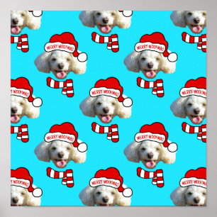 Jul Santa Hund Anpassad Foto Mönster Poster