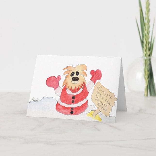 Jul - Santa Hund - Ät inte den gula snön Helgkort (Framsida)
