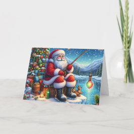 Jul Santa Isfiske Jul Helgkort