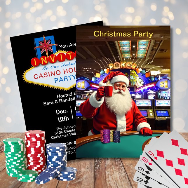 jul Santa Las Vegas Casino Stil Party Inbjudningar (Christmas Santa Las Vegas Casino Style Party Invitation)