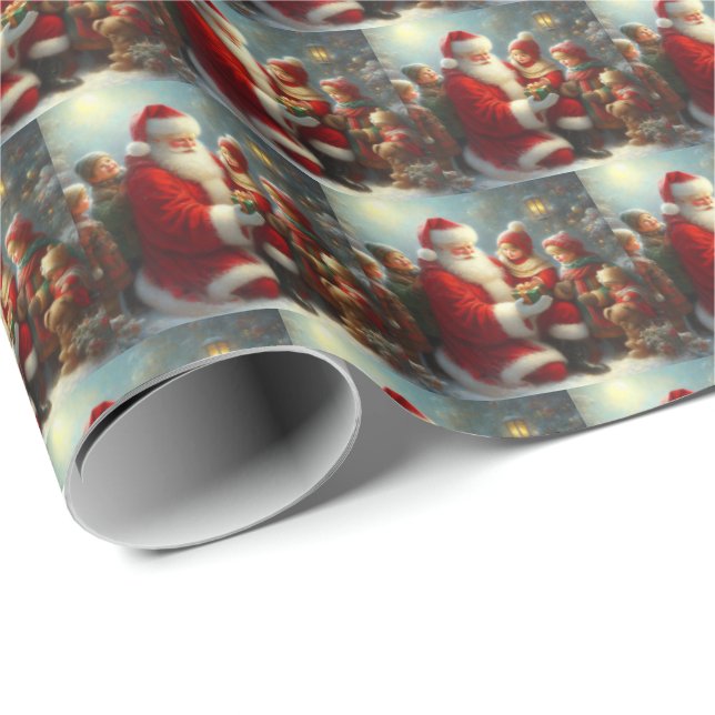 Jul Santa med barn 2 Presentpapper (Rullad Hörn)