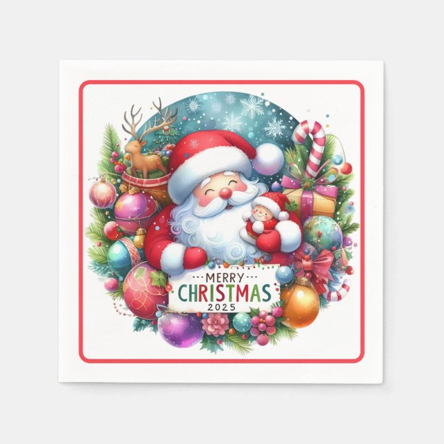 Jul Santa Med Bebis  Pappersservett (Framsidan)
