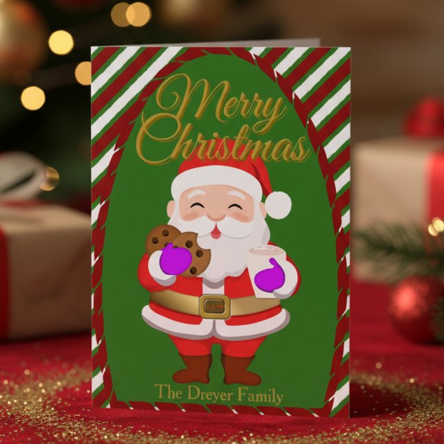 Jul Santa Med Kakor Faltad Julkort Helgkort (Santa’s got cookies, coco, and your name on it. Customize this hand-drawn card for a festive hello.)
