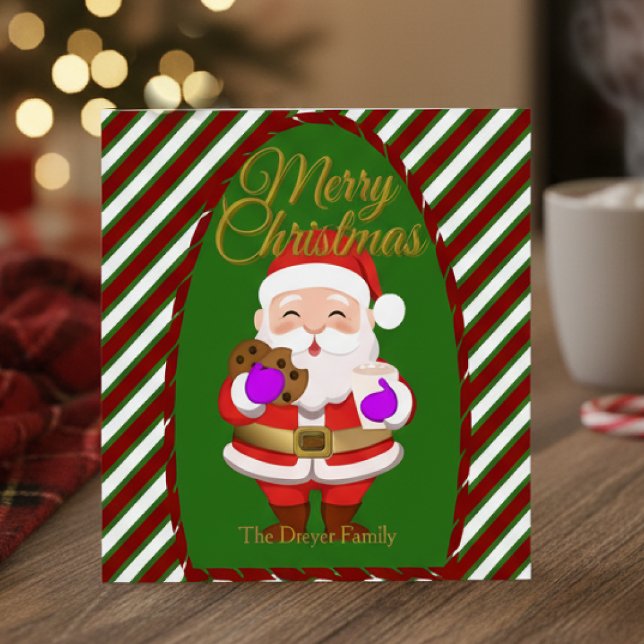 Jul Santa Med Kakor Platt Högtidskort Julkort (This hand-drawn Santa card makes gifting feel personal. Customize the message on the reverse side.)