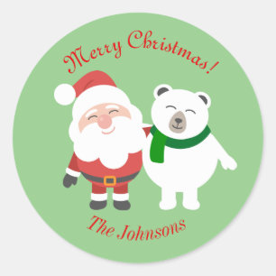 Jul Santa och Björn Jul Rund Klistermärke