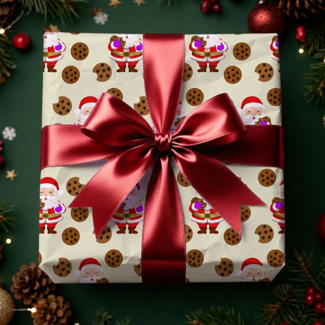 Jul Santa och kakor  Presentpapper (Making Christmas joyful and fun with cute hand drawn paper will always have your person smiling.)