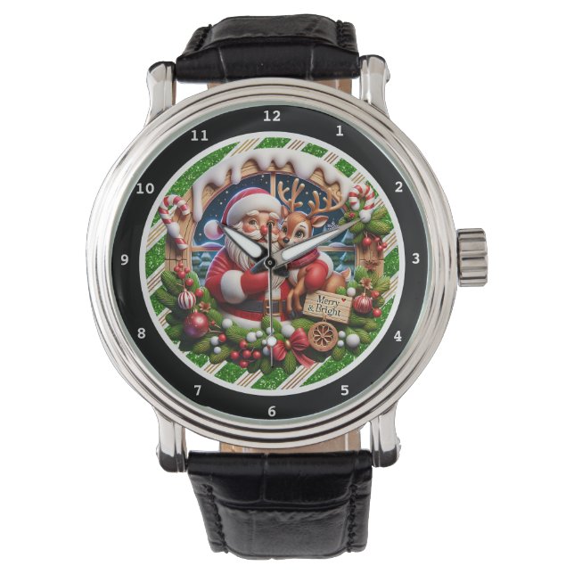 Jul Santa och renar Ljus  Armbandsur (Framsida)