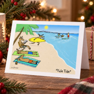 Jul Santa och renar strand semester jul Helgkort
