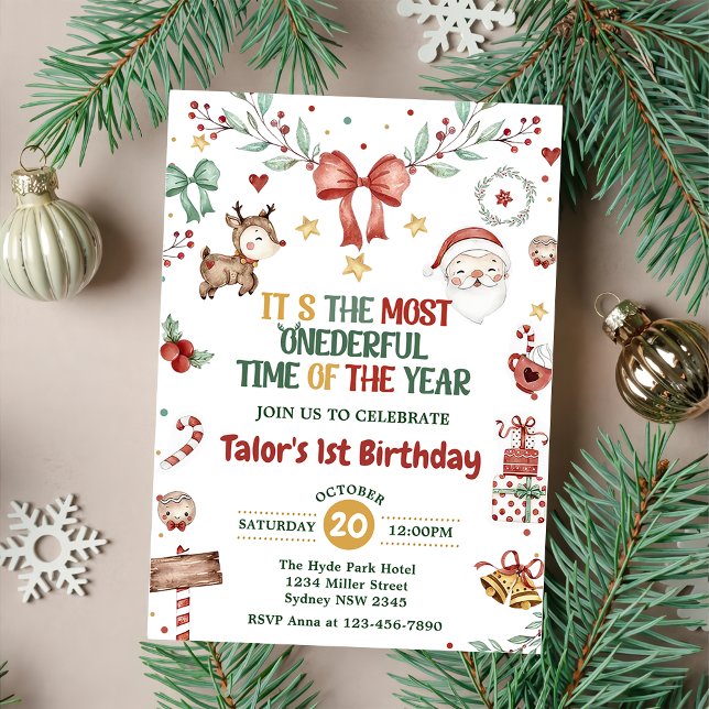 Jul Santa Oenderful 1:a födelsedag Party Inbjudningar (Skapare uppladdad)