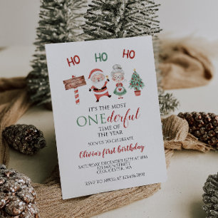 Jul Santa Oenderful Första födelsedag Inbjudningar