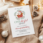Jul Santa Oenderful Första födelsedag Inbjudningar<br><div class="desc">Det är årets mest fantastiska tid! Santa Sleigh först födelsedagsfest inbjudan med vattenfärgen,  tomtens huvud,  julkrans och röd polka punkt tillbaka.</div>