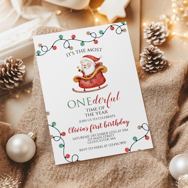 Jul Santa Oenderful Första födelsedag Inbjudningar (Skapare uppladdad)