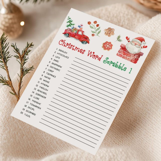 Jul Santa Ord Scrabble Spel Julkort (Santa Christmas Party Game)