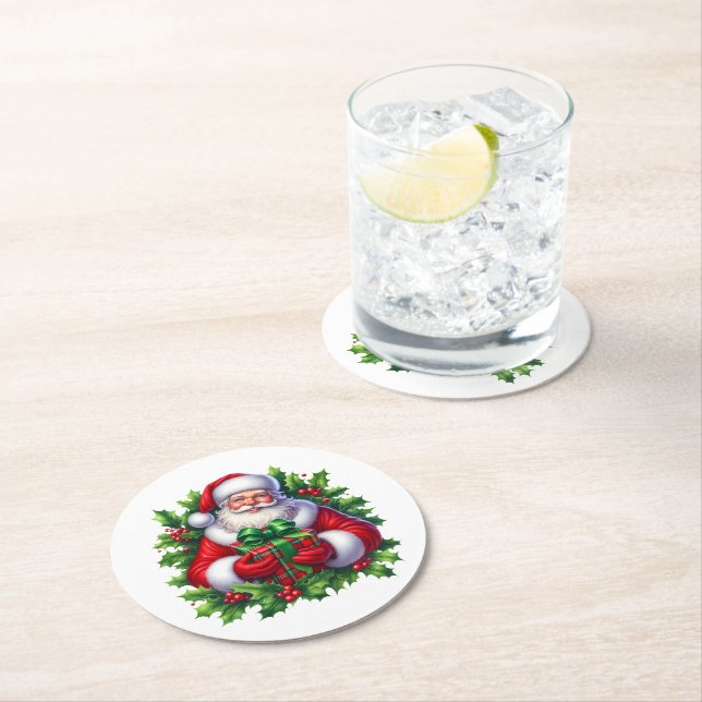Jul Santa Pappers Coaster Set Underlägg Papper Rund (Insitu)