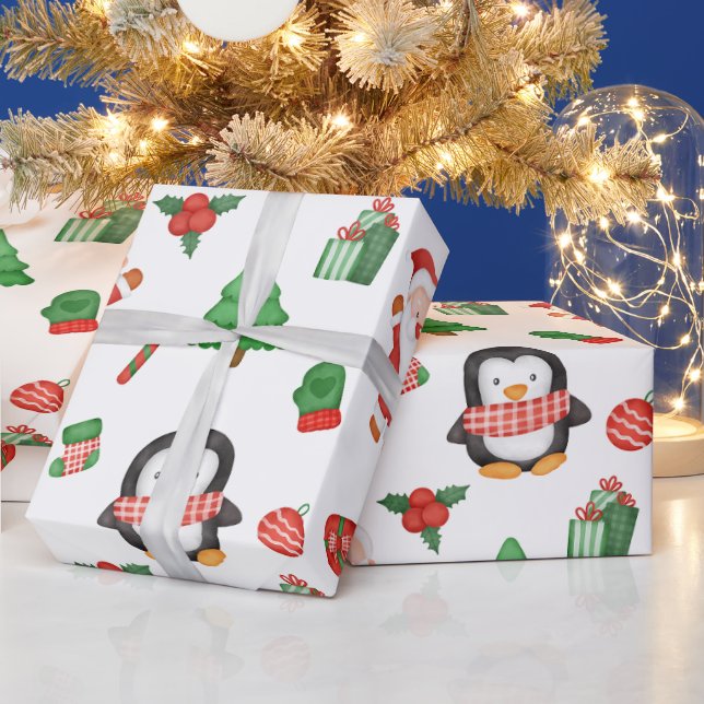Jul Santa, Pingvin och Dekorationer  Presentpapper (Helgdagar)